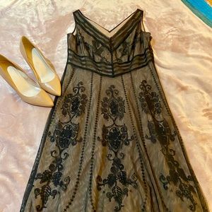 Loft Black Mesh Evening Dress